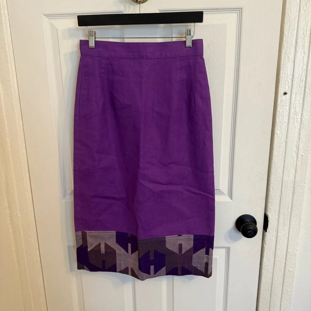 Vintage Purple Pencil Skirt with Geometric Hem
